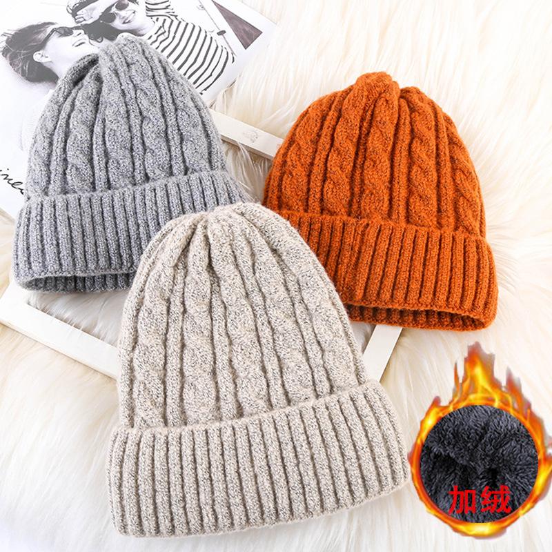 Twist wool hat women's autumn and winter thickened velvet warm ear protection cold hat hot-selling sleeve knitted hat