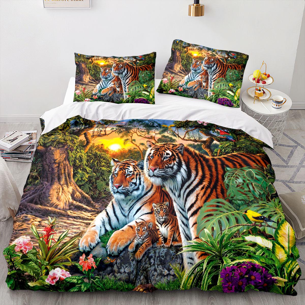 

Комплект постельного белья с 3D тигром, пододеяльник на пуху свирепого зверя, 2/3 предмета, пододеяльник для мальчиков и подростков, роскошный быстросохнущий чехол на кровать AU Single 140x210cm