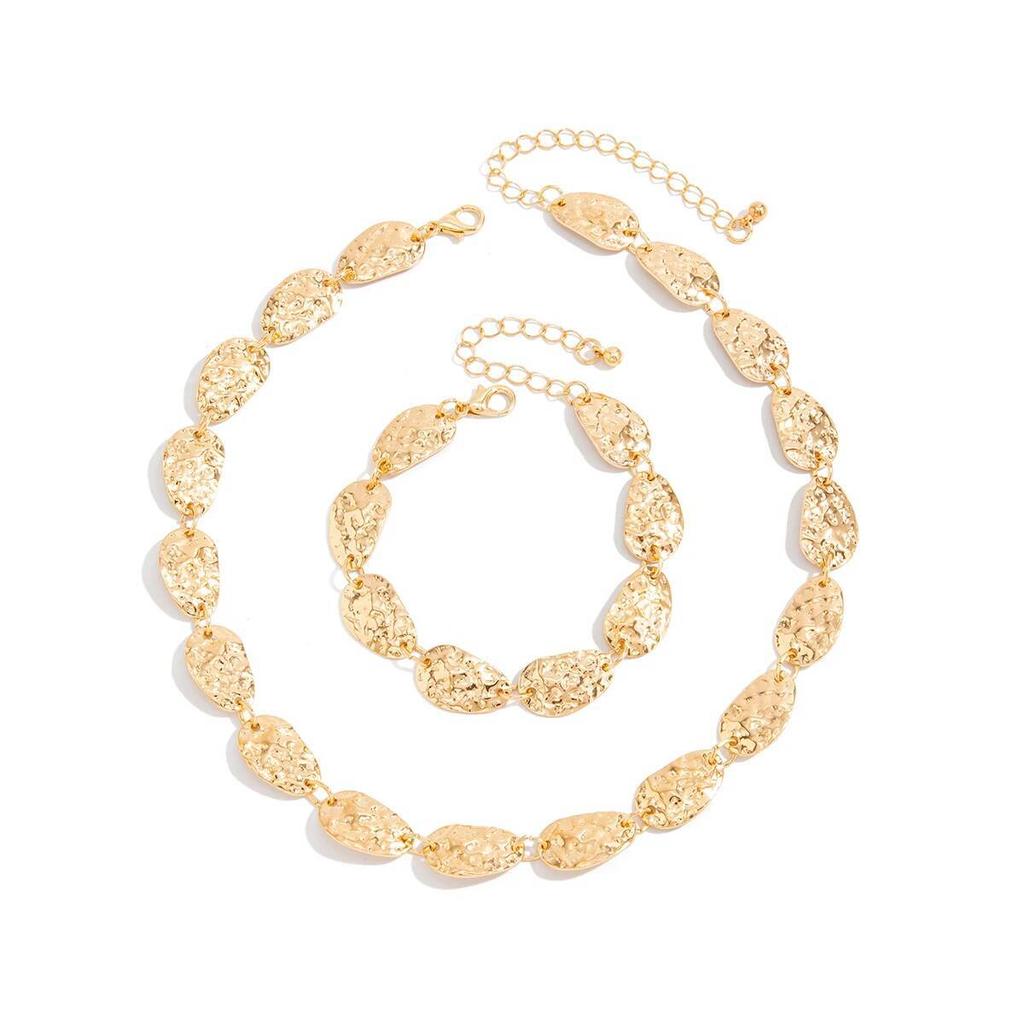 Ingemark Creative Unique Gold Color Metal Necklace Bracelet Set Women Minimalist Style Geometric Statement Fashion Jewelry Gift