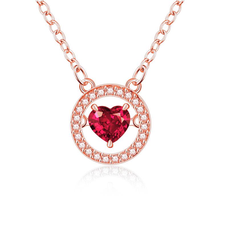 Ladies Elegant Red Love Heart Zircon Pendant Necklaces