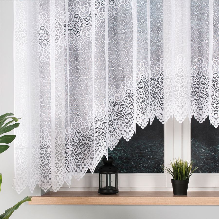 Violetta - Ready-Made Jacquard Curtain With A Cut At The Bottom - 300X160 Cm - White