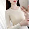 Women's Long Sleeve Knit Top Crew Neck Elegant Sweater Slim Fit Solid Color Undershirt