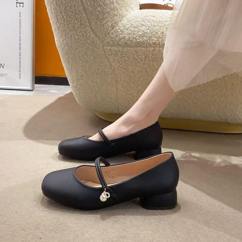 

French retro Mary Jane shoes female autumn new fairy with skirt thick heel high heels temperament not tired feet single shoes female 40 чёрный