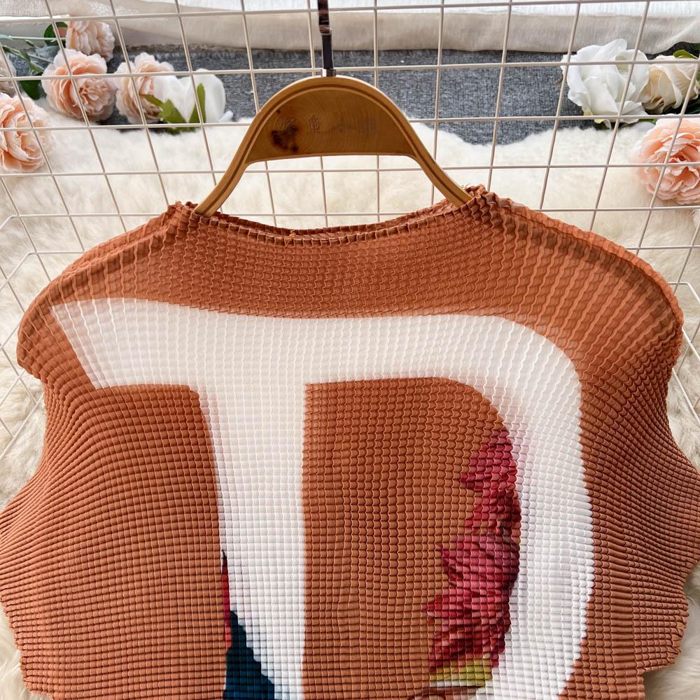 Autumn Europe And The United States Fashionable Lazy Loose Knit Top Plus Printed Pleated Half-Body Skirt Two-Piece Set