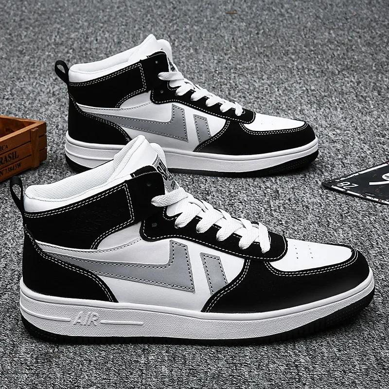 

Мужская обувь 2025 Весна Повседневная спортивная обувь Модная универсальная Баскетбольная обувь Высокие кеды 46 чёрный