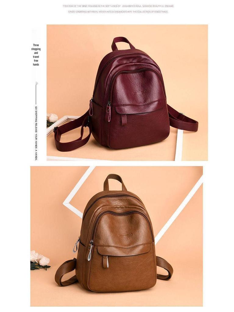 Women's Korean Style Versatile 2025 Large Capacity Soft Leather Backpack