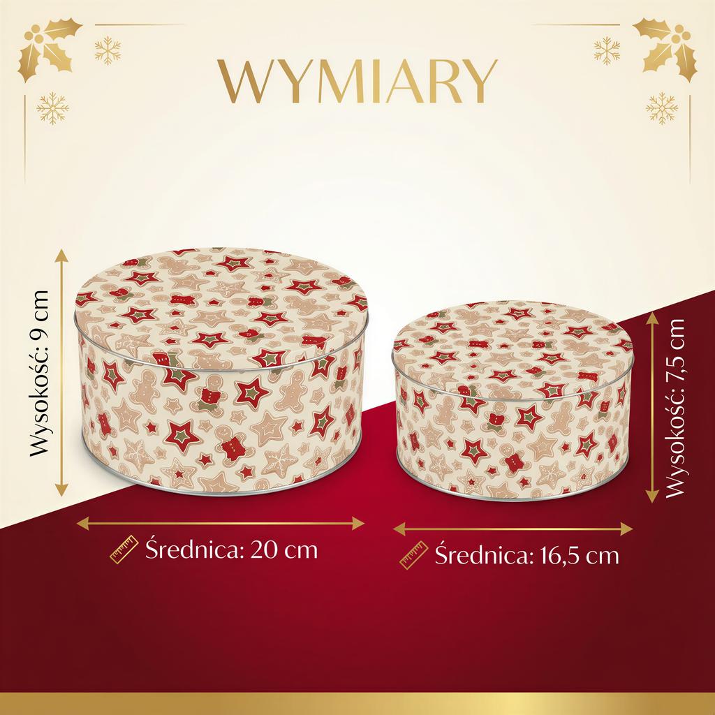 CHRISTMAS TIN BOX 2 PCS FOR COOKIES, GINGERBREAD, SWEETS, RODS 20 cm