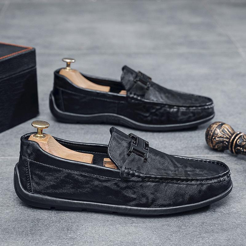 

Осенние мужские туфли дуду, модные мужские повседневные кожаные туфли, мужские ленивые туфли, обувь на одной педали, мягкая подошва, мягкая поверхность 44