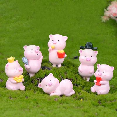 DIY Mini Miniature Ornament Pig Decoration Key Buckle 6PCS Car Decoration