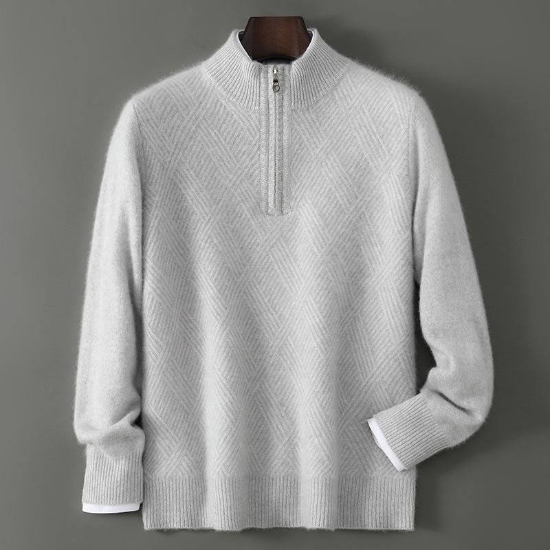 Men's Pure Wool Half-High Collar Zipper Sweater – Thick, Loose, Fashionable, Warm, and Skin-Friendly Layering Shirt