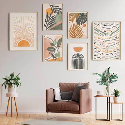 Poster e stampe di geometrie astratte boho, foglie, piante, solari, linee, archi, pareti artistiche, dipinti su tela, pannelli murali, decorazioni per interni, stanze
