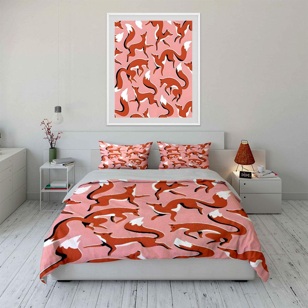 "Playful Fox-Themed Design Set" Exquisite three-piece bedding set gift for kids and adults