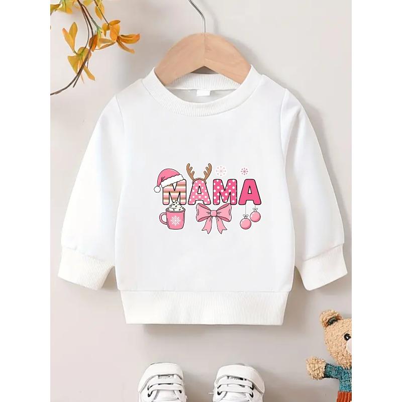 European sizes Christmas Simple Letter Print Pattern, Soft and Comfortable Thin Round Neck Sweatshirt for Kids Aged 0-3 Years