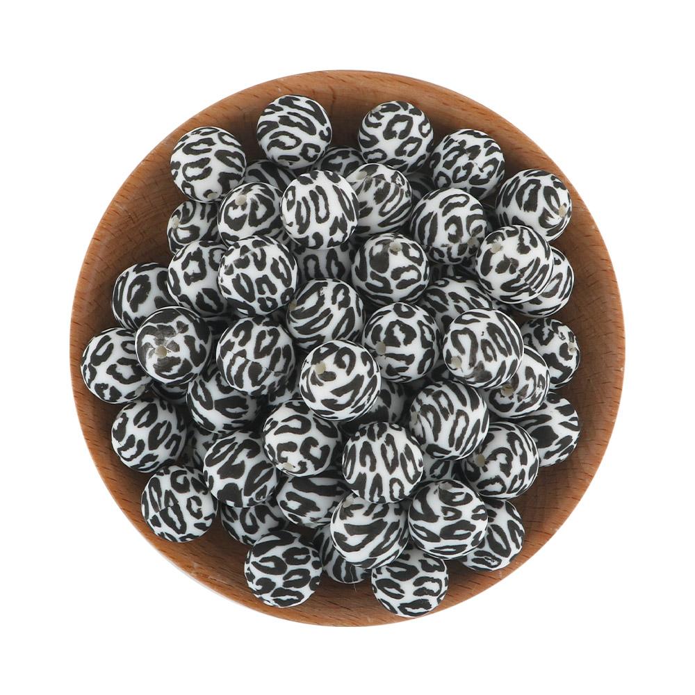 5Pcs 15mm Round Leopard Silicone Printed Beads For Jewelry Making DIY Keychain Necklace Bracelet Jewelry Accessories
