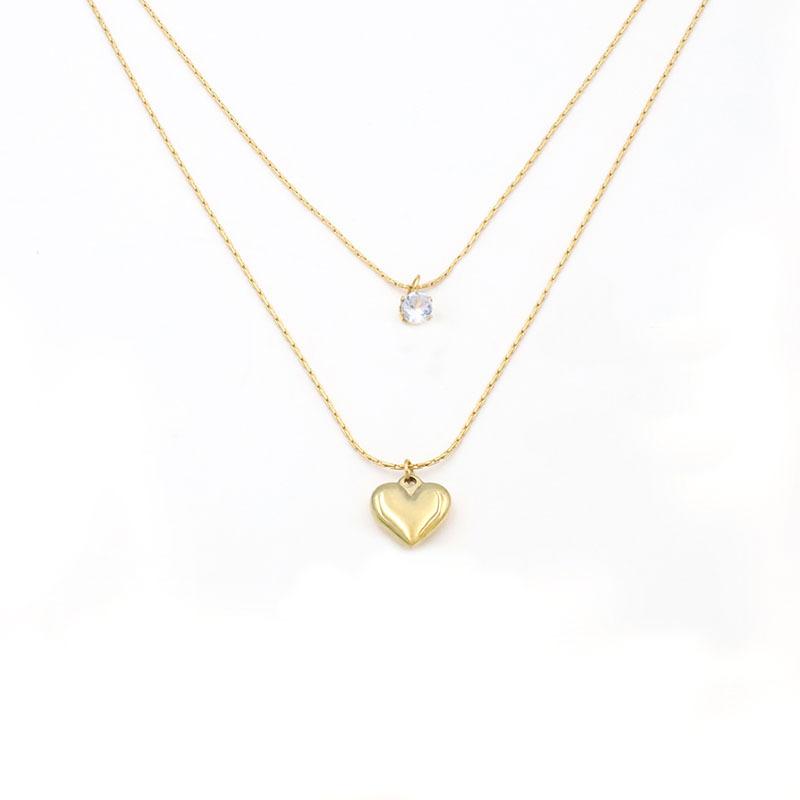 Stylish And Simple Double-Layer Stacked Titanium Steel Necklace Female Niche Design Spice Girl Love Pendant Collarbone Chain