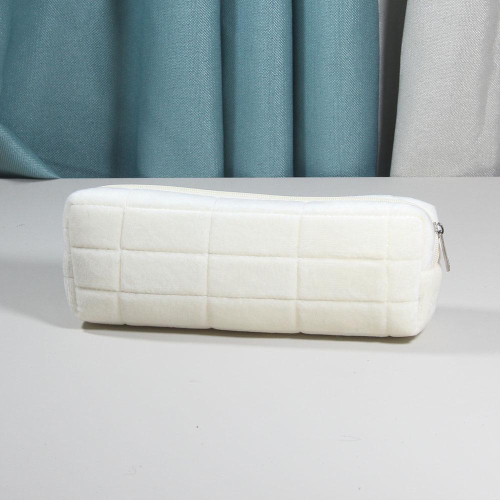 Plaid High-Capacity Makeup & Stationery Bag - Small Unzip Pillow Design