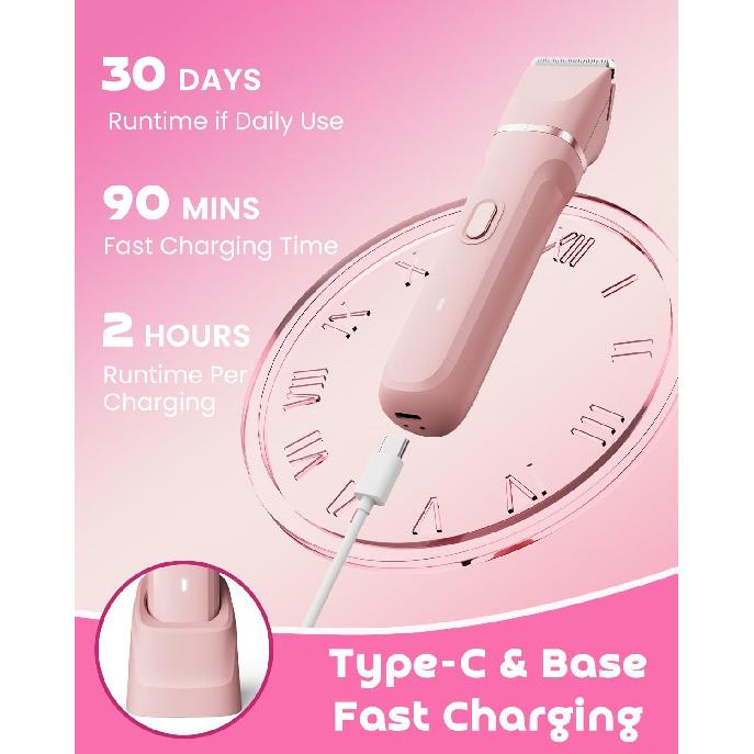 

Триммер для бикини для женщин, Dovety 3 в 1 безболезненные электрические бритвы для женщин, перезаряжаемый триммер для лобковых волос, электрическая бритва для ног, тела, лица розовый