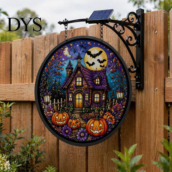 Entryway Holiday Decor Solar Halloween LED Hanging Sign Light, Outdoor Waterproof Lighted Handcrafted Resin Signs for Porch Yard Garden Halloweens