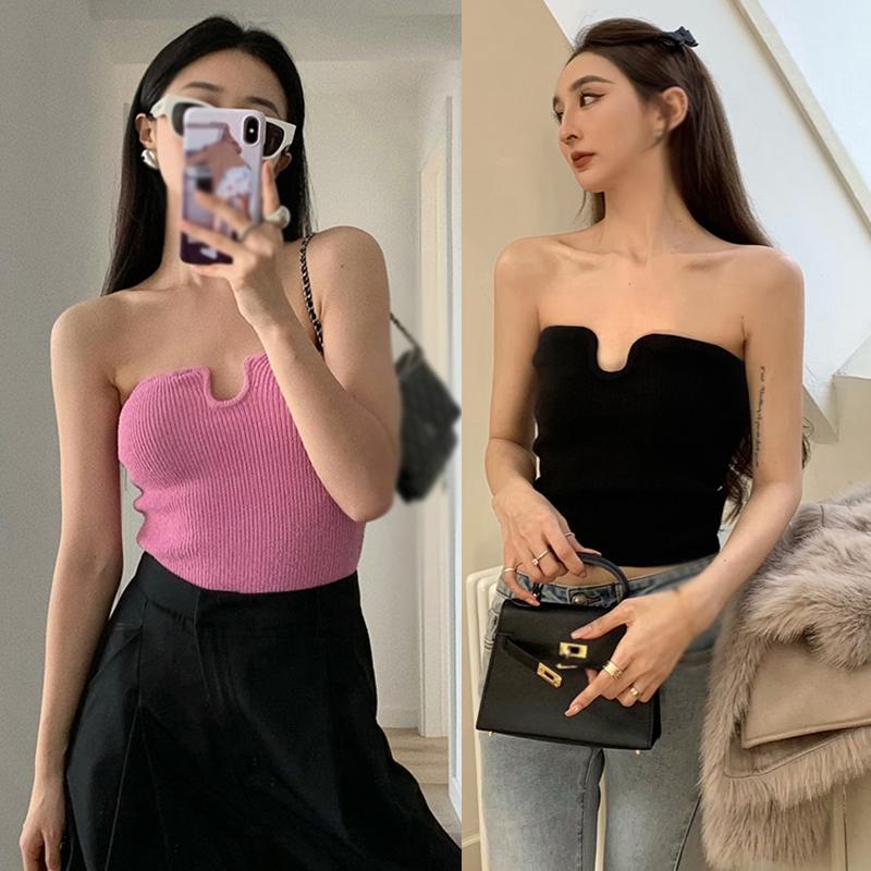 

Женские майки с V-образным вырезом, трикотажные, без рукавов, однотонные