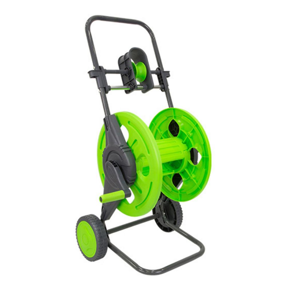 Gartenschlauch-Aufrollerwagen, Eisen- und Kunststoffkonstruktion mit Schlauch und Gerät sowie 2 Rädern für Autowäsche zu Hause, Gartenarbeit, Rasenbewässerung