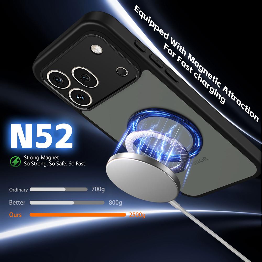 KEYSION 360° Rotating Ring Stand Magnetic Phone Case for HONOR 600 Pro 5G Matte Translucent Shockproof Back Cover for Honor 600 5G