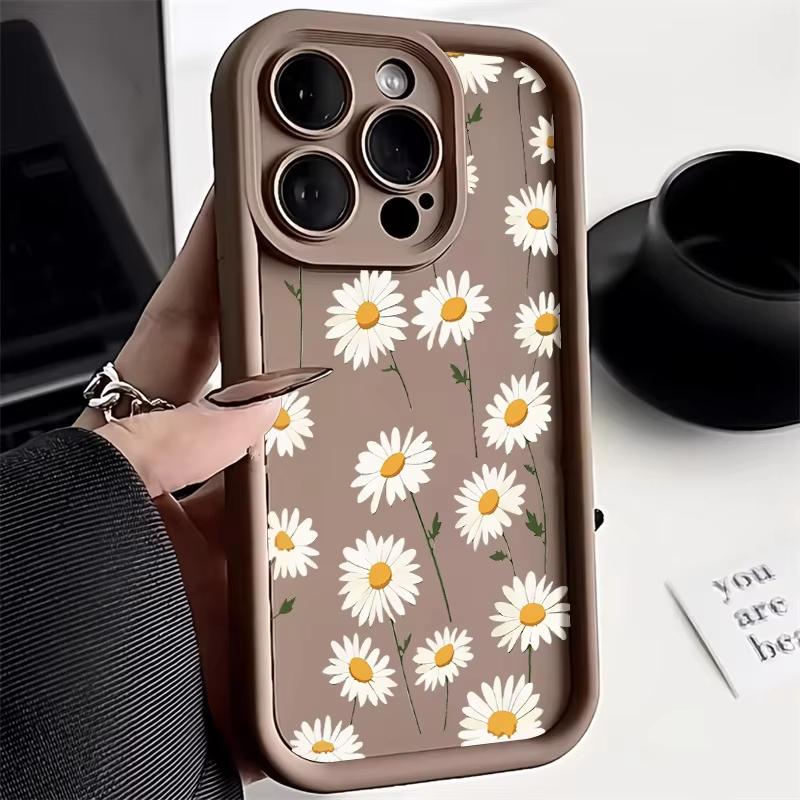 Daisy Flower Silicone Phone Case For iPhone 13 Case iPhone 11 12 14 15 16 Pro Max XR X XS 7 8 Plus SE 2 3 Soft Shockproof Cover