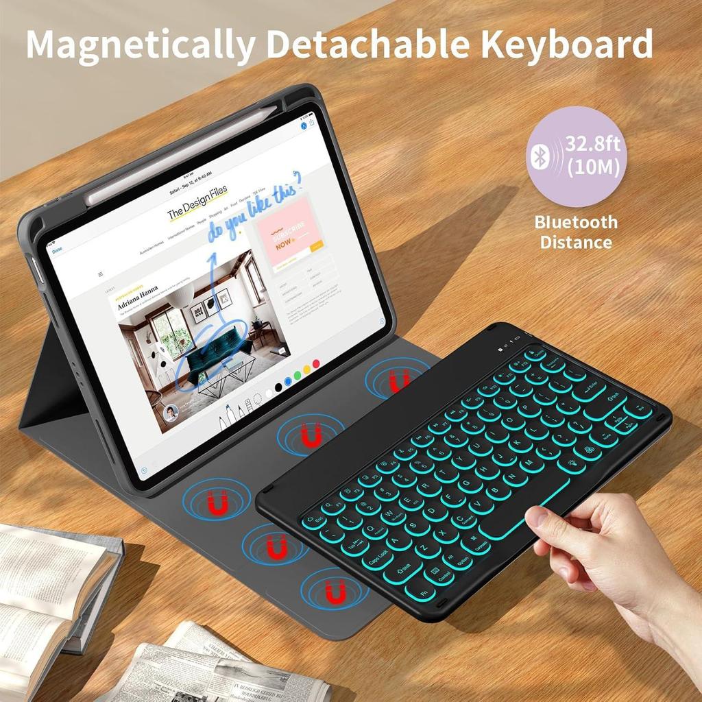 Pouzdro Xiaomi Pad 8 Pro s 7barevnou podsvícenou klávesnicí, slotem na pero a magnetickým uzávěrem