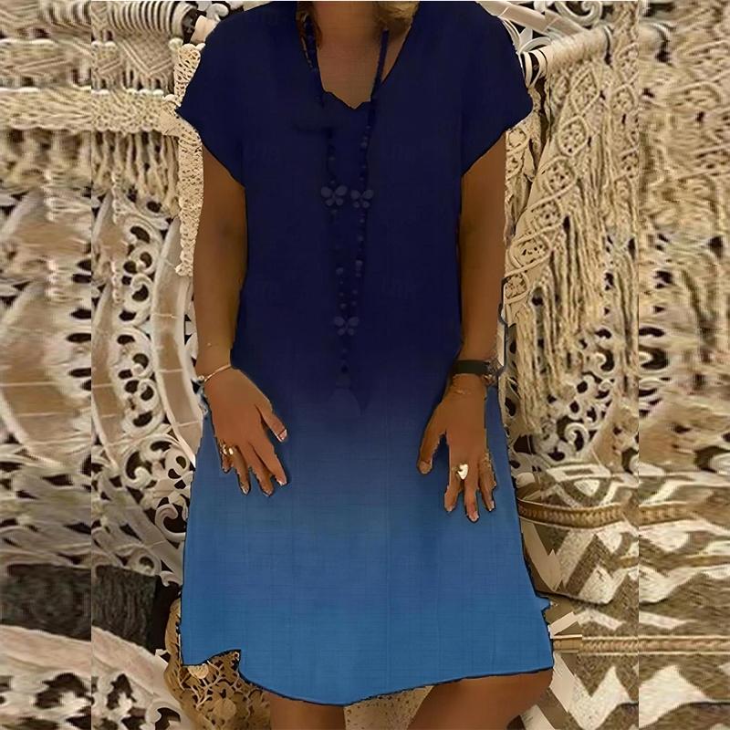 

Женская мода изящный ретро принт лето весна короткий рукав О-образный вырез повседневные платья 8XL темно-синий