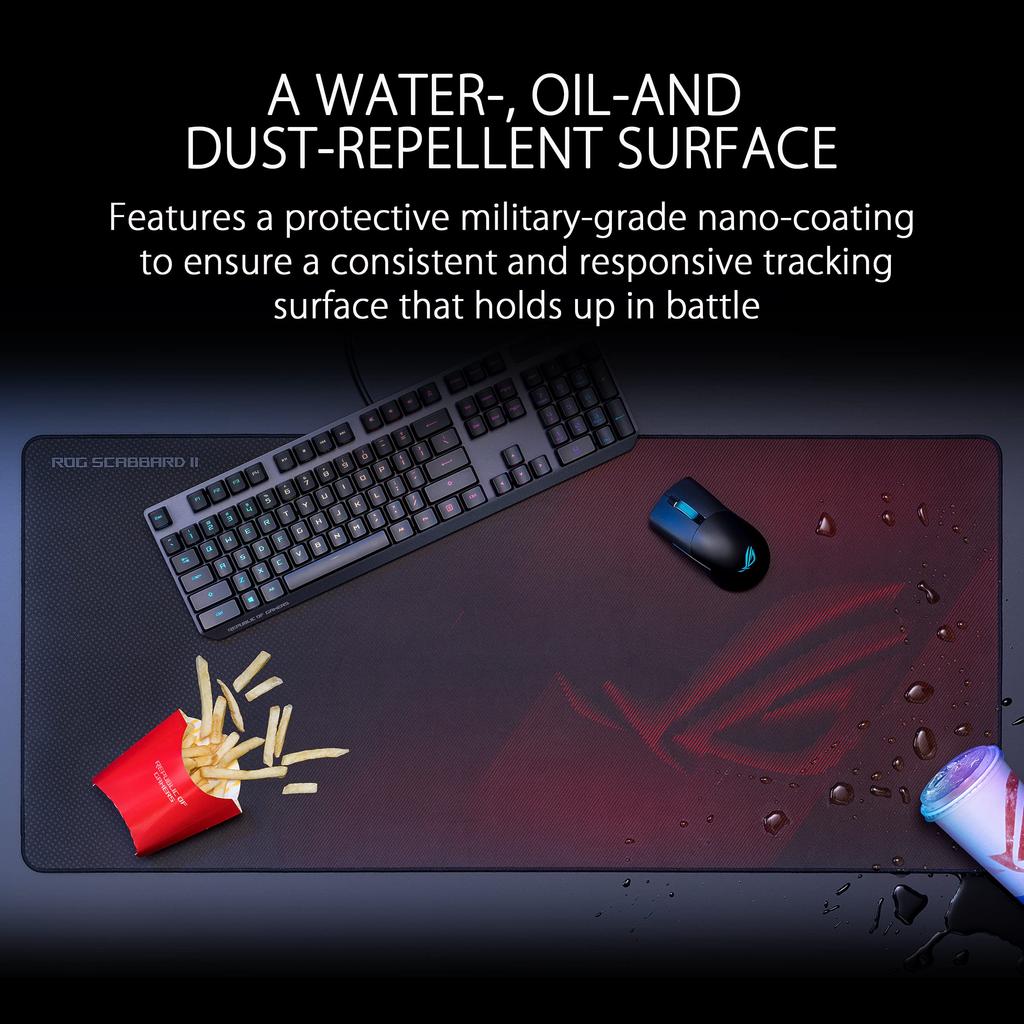 ASUS ROG Scabbard II Gaming Mouse Pad Extra Flat Mouse Pad - Large, Stain-Repellent Nano-Coating, Fray-Resistant Stitching, Non-Slip