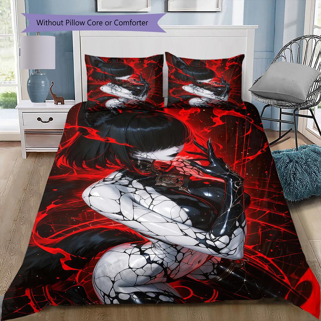Anime Pattern Bedding Quilt Set Quilt Cover Pillowcase Home Decoration Birthday Gift (1 * Duvet Cover + 2 * Pillowcase, Without Core)