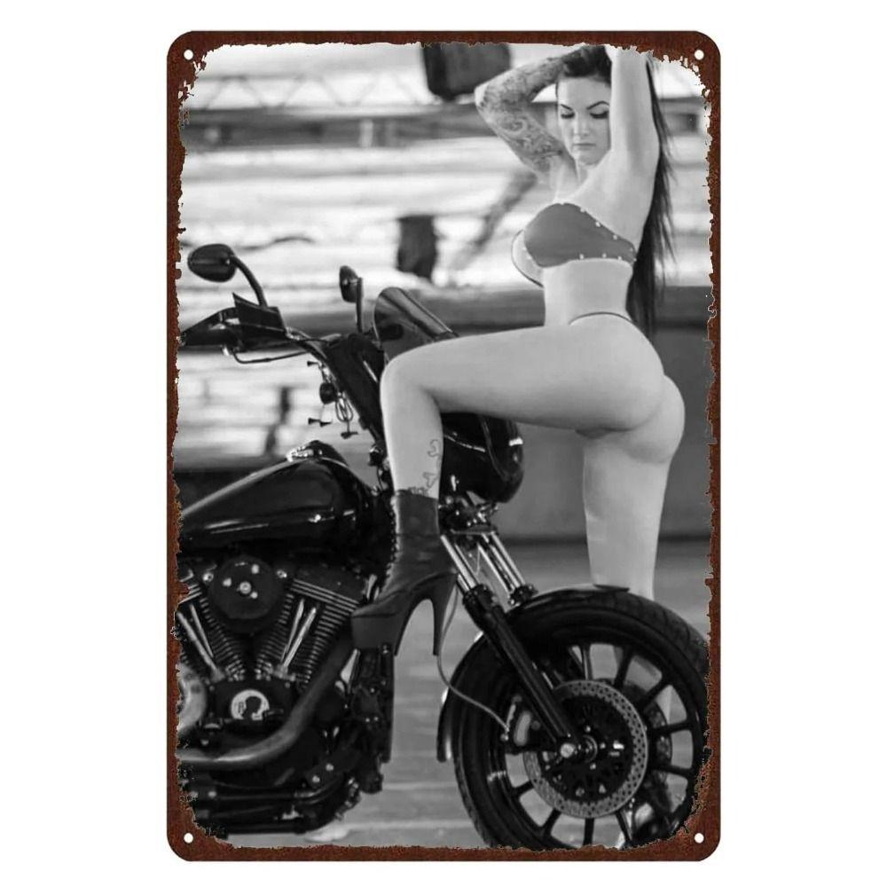 Retro Motorcycles & Beautiful Women Metal Tin Signs for Bar Cafe Living Room Walls
