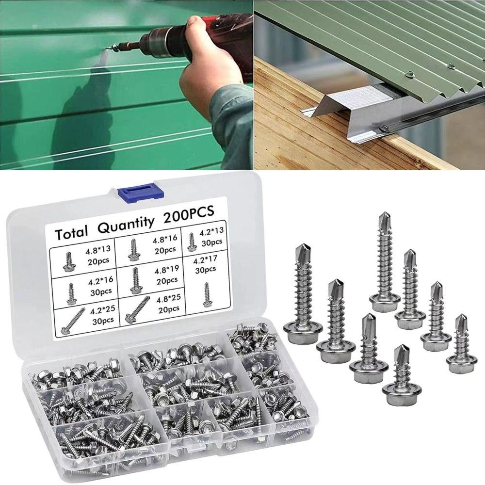 200pcs Flat Head Self-tapping Screws Cross Head Hardware Fastener Assortment Kit  Metal