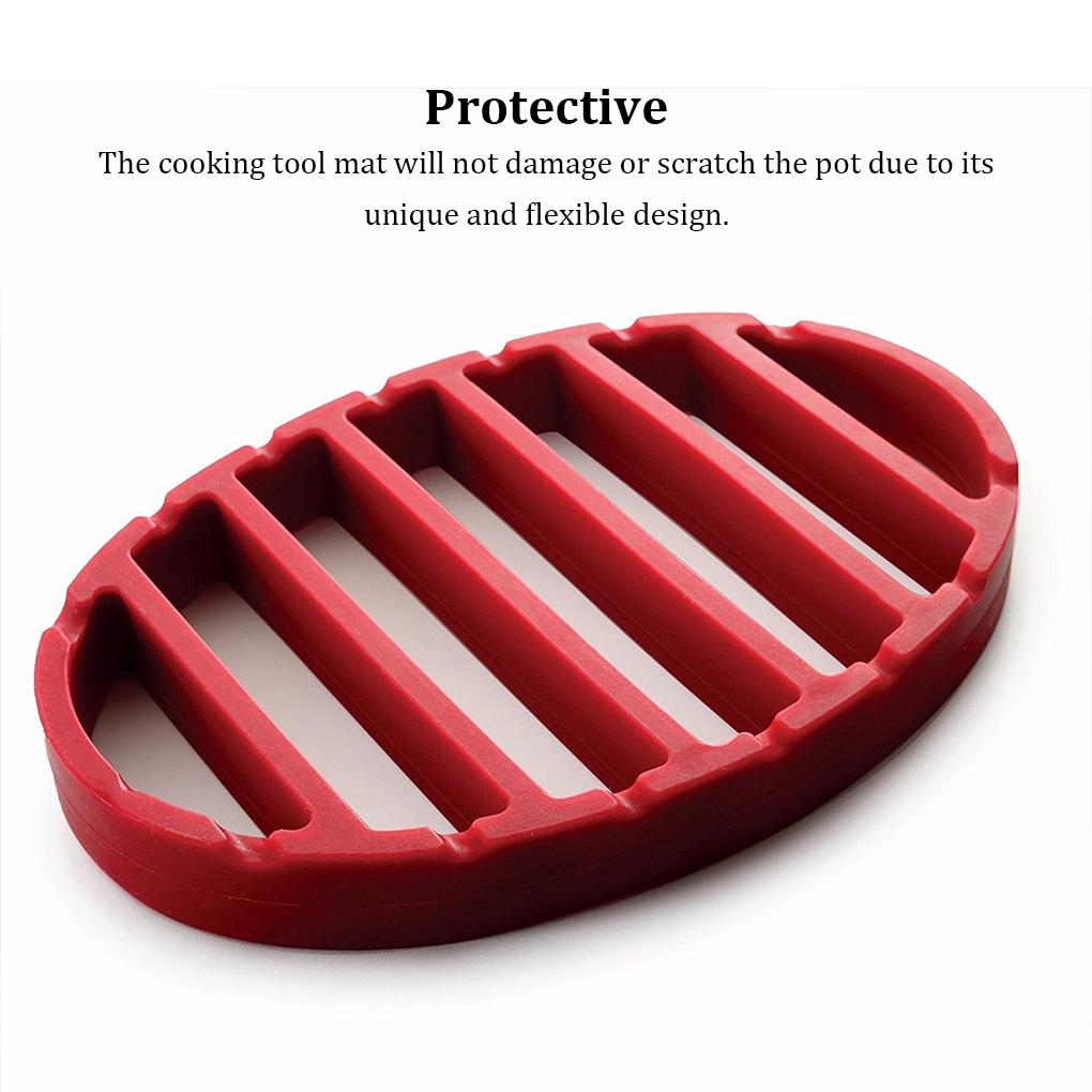 Silicone Grill Tray Racks Reusable Red Oval Cushion Roasting Kitchen Cooking Tool Mat for Steamer Pressure Cooker