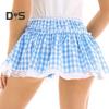 Miniskjørt Middels høyde Elastisk midje Rutete trykk Blondesøm Volang Kort skjørt A-linje Halloween Cosplay Rollespillskjørt