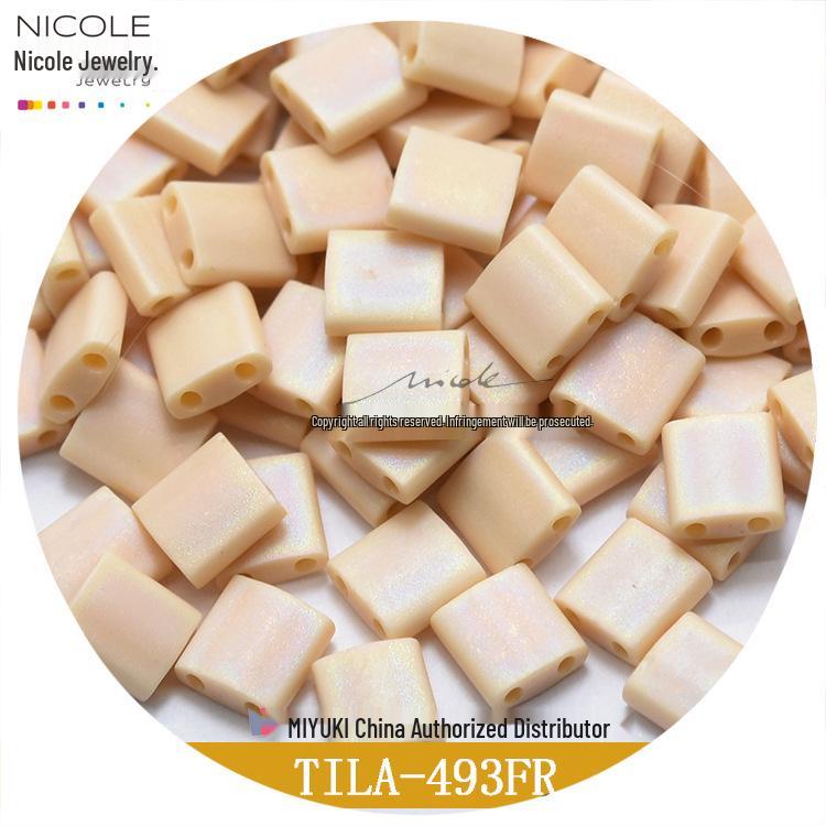 Frosted Iridescent MIYUKI Tila Square Double-Hole Beads, 10g