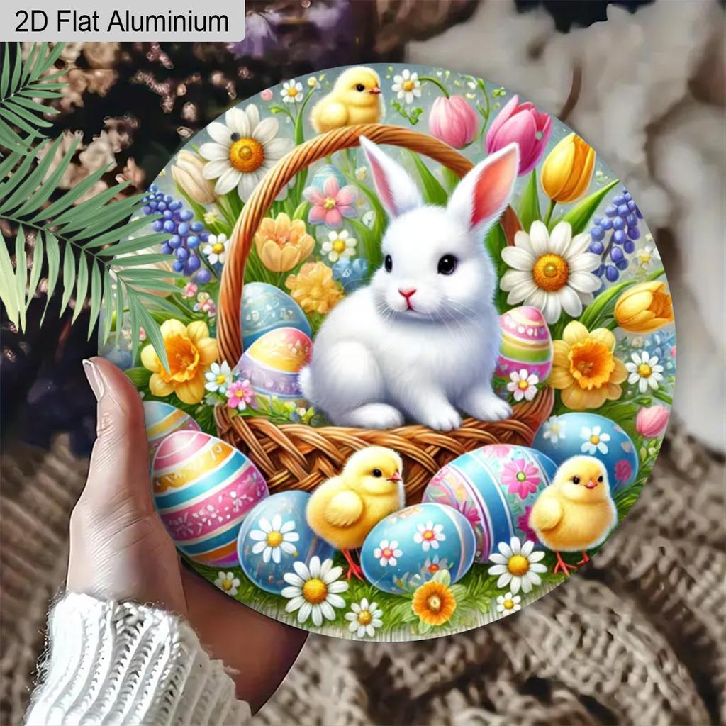 2D Flat 1pc Easter Aluminum Decoration Plaque, Easter Bunny and Eggs Sign, Easter Front Door Decor, Spring Home Decor, Perfect Gift for Friends