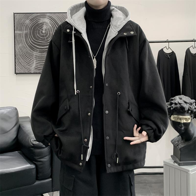 

Dark ins trendy high street woolen coat men s autumn and winter Korean version trendy loose hooded woolen coat M