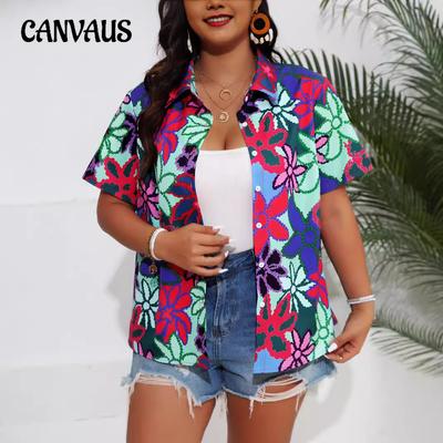 Chemise d'été pour femme grande taille, douce, imprimée, à boutons, manches courtes