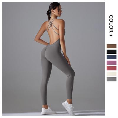 Euro-American Ruched Hip-Lift Yoga Jumpsuit: Quick-Drying and Beautiful Back Bodycon for Fitness and Running