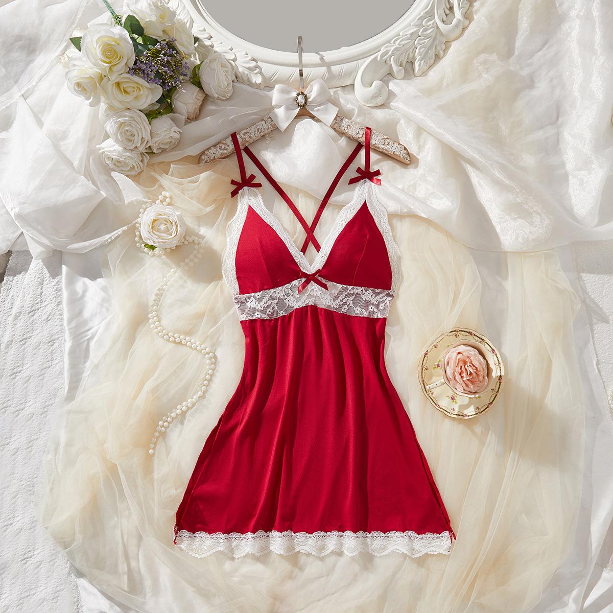 

European and American, sexy lingerie lace splicing V-neck temptation, suspender skirt Yama S бордовый