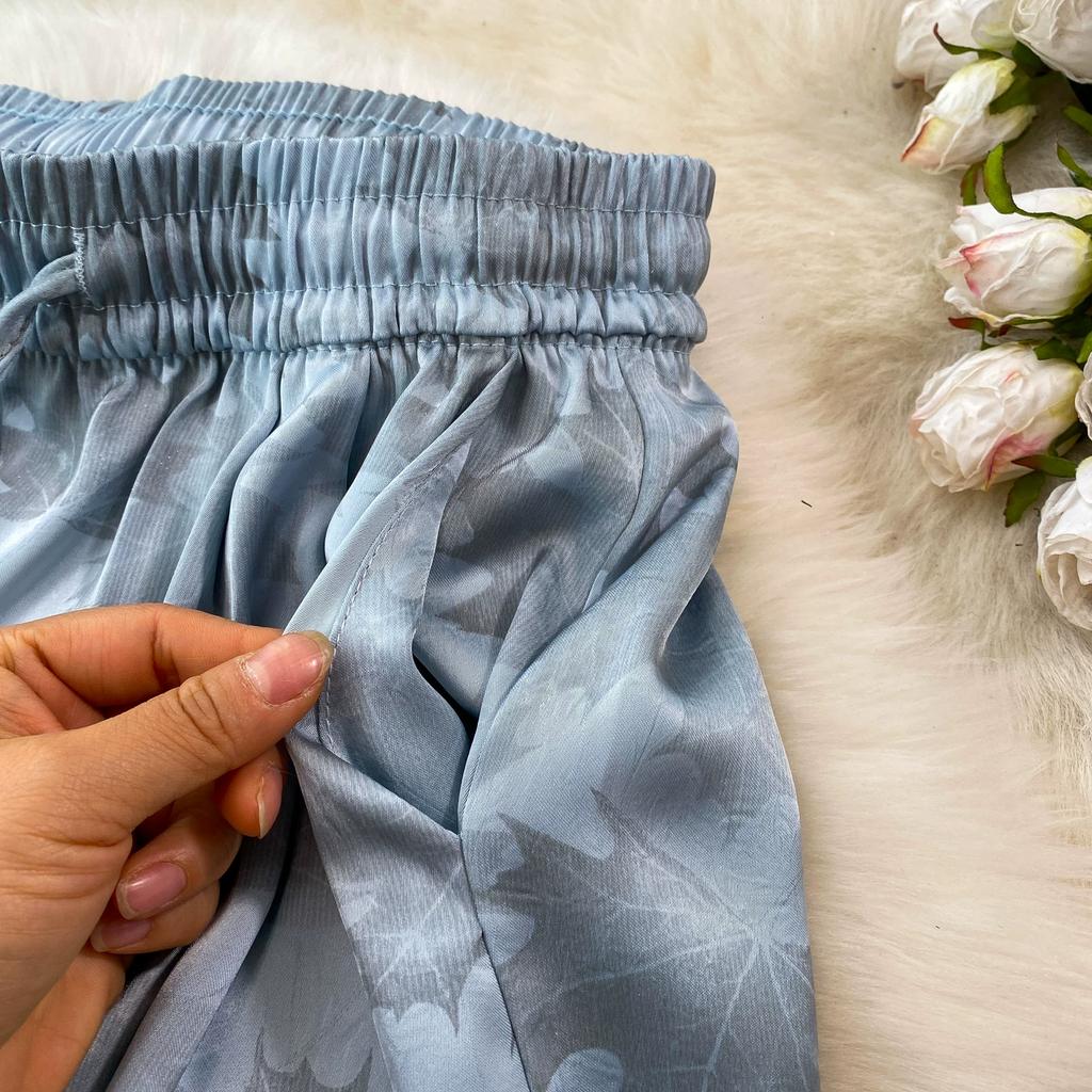 High Quality Ink-wash Acetate Satin Tie-Dye Rayon Wide-Leg Pants for Women Summer High-Waisted Slimming Loose-Fit Trousers