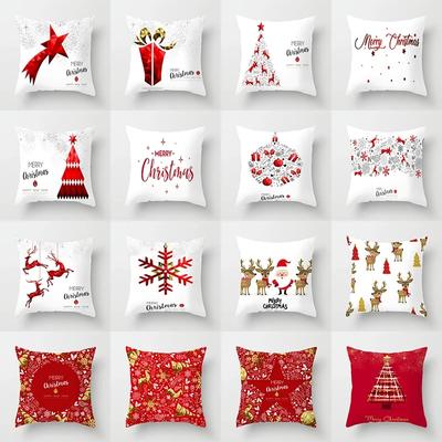 Red Christmas Decorative Cushion Cover Christmas Tree Deer Print Cushion Cover Sofa Bedroom Room New Year Home Decoration