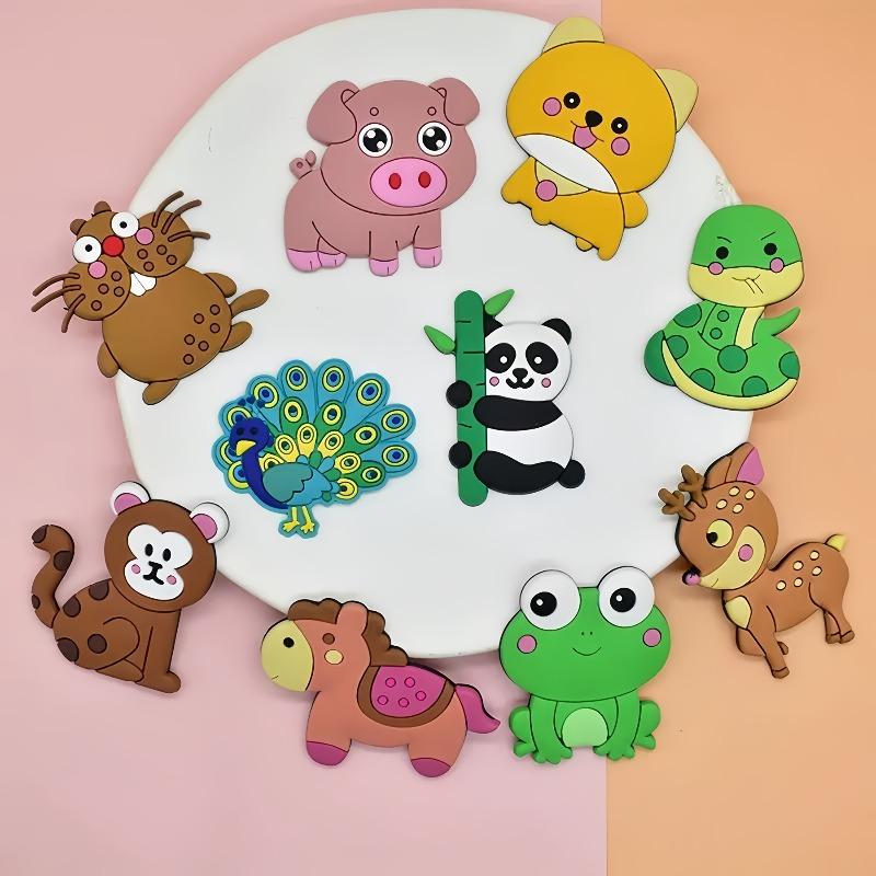 24pcs Cute Animal Fridge Magnets Set with Elephant, Giraffe,Cow, Sheep,Koala,Panda,Frog and So On - Soft Colorful Plastic Decor