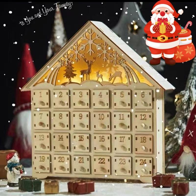 Wooden Christmas Advent Calendar With 24 Storage Drawers Village House Countdown To Christmas Refillable DIY Countdown Calendar