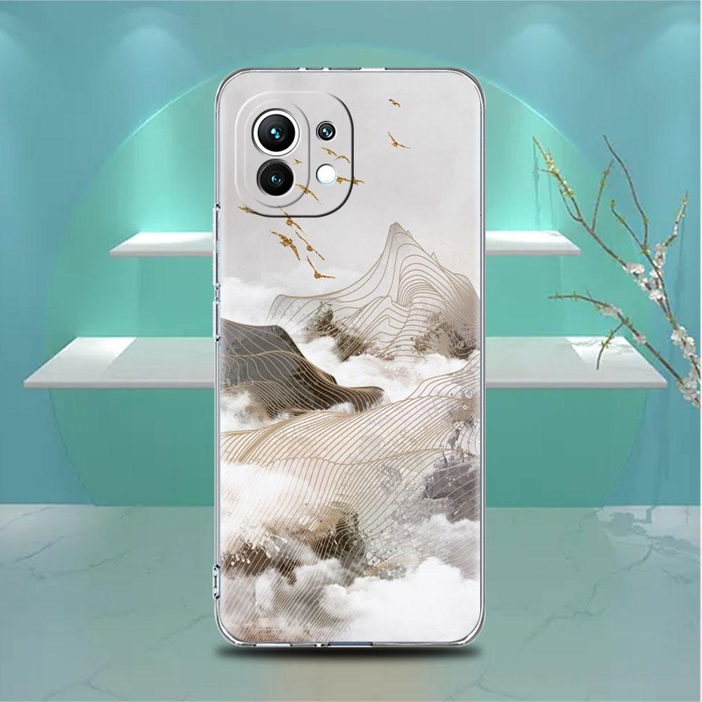 Clear Case For Xiaomi Mi Poco X3 NFC M3 Pro F3 F1 11 Lite 12 Note 10 11T 9T Transparent Phone Cover Mountain Painting