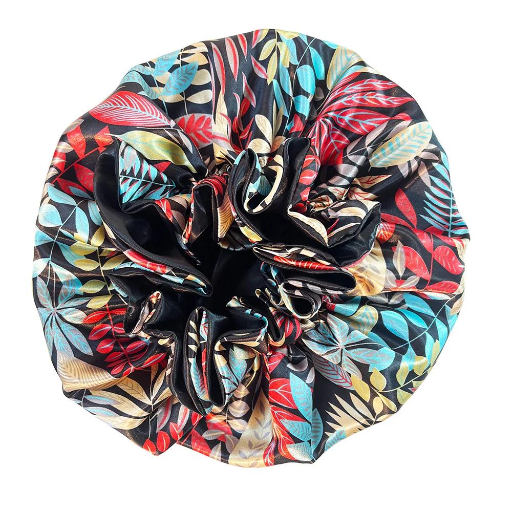 Newly Women Satin Solid Bonnet Cap Fashion Double Layer Silky Bonnet For Lady African Printing Sleep Hat Hair Care Head Wrap