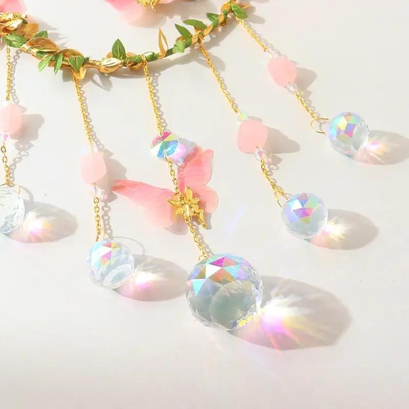 Handcrafted Crystal Sun Catcher with Butterflys Moon Elements Exquisites Ornament for Wedding Window House Garden Partys