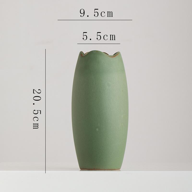 Nordic Ceramic Minimalist Retro Green Vase Ornaments, Home Dining Table, Living Room Decorationss Accessories, Floral Organ, 1Pc