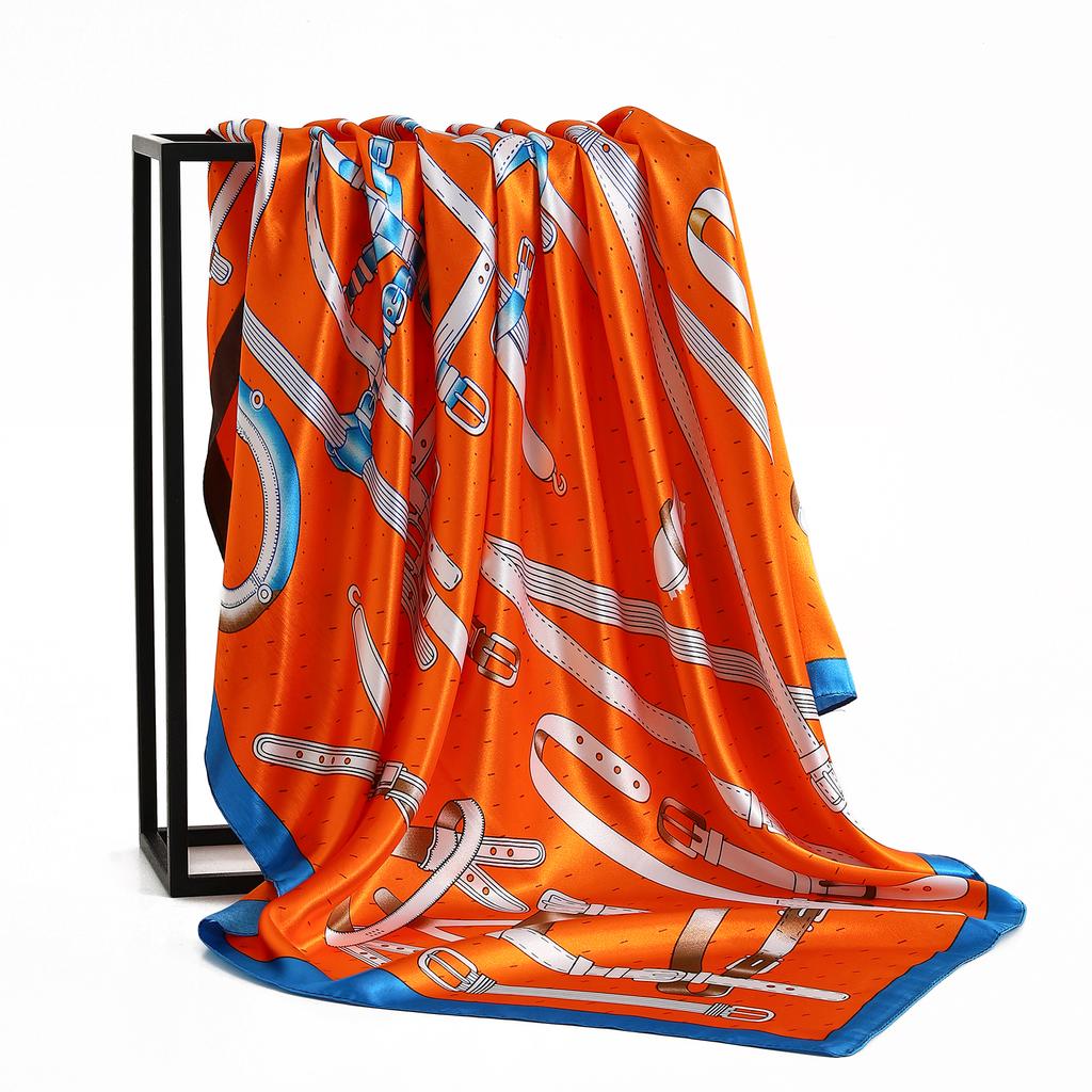 Foulard da Donna 90*90Cm Sensazione di Seta Quadrato per Capelli Collo Bandana Ufficio Sciarpa Anelli Porta-Fazzoletto Wrap