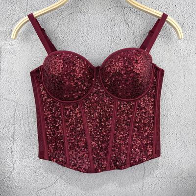 Pure Desire Style Fishbone Sequin Strapless Top Short Sexy Fitted Underwire Women's Waist-cinching Spring/summer Camis & Tank Tops
